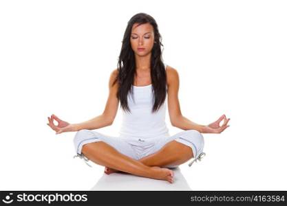 a young woman in yoga training. relaxation through mental training