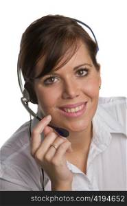 a young woman with a headset at the customer service