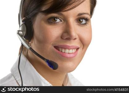 a young woman with a headset in customer service. service in the service industry