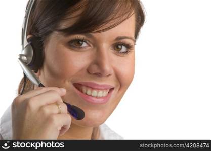 a young woman with a headset in customer service. service in the service industry
