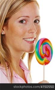 a young woman with a lollipop schlecker says.