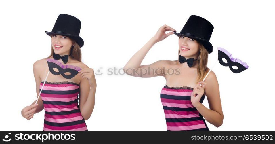 A young woman with hat isolated on white