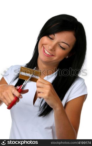 a young woman with her credit card debt cuts