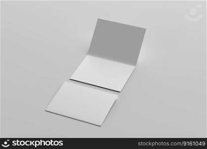 A4 Bi-Fold Brochure Mockup on Grey Background. 3D Rendering