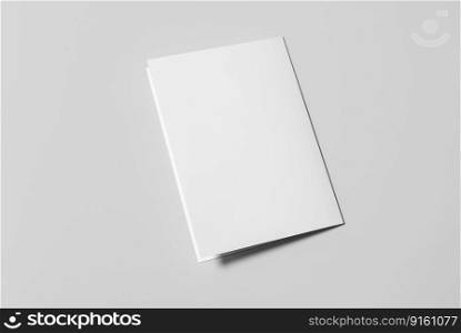 A4 Bi-Fold Brochure Mockup on Grey Background. 3D Rendering in Hand
