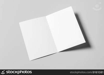 A4 Bi-Fold Brochure Mockup on Grey Background. 3D Rendering in Hand