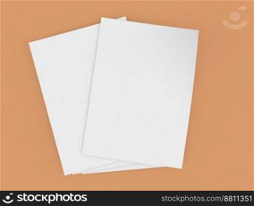 A4 size office paper sheets on a brown background. . A4 size office paper sheets on a brown background. 3d render illustration.