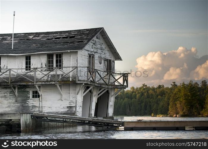 Abandoned Boat house at the lakeside, Kenora, Lake of The Woods, Ontario, Canada