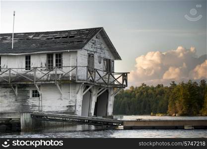 Abandoned Boat house at the lakeside, Kenora, Lake of The Woods, Ontario, Canada
