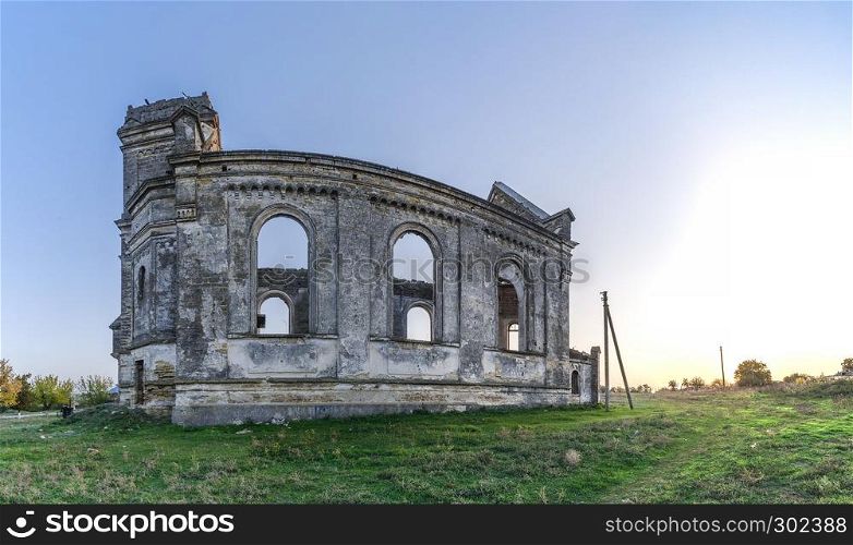 Abandoned Catholic Church of St. George in the village of Krasnopole, Mykolaiv region, Ukraine. Abandoned Catholic church in Ukraine