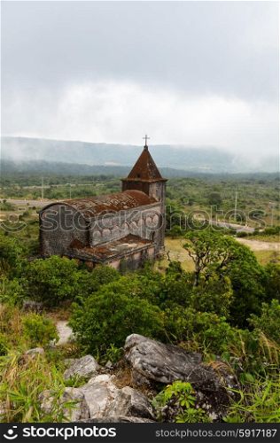 Abandoned christian church on top of Bokor mountain in Preah Monivong national park, Kampot, Cambodia
