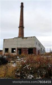 Abandoned factory and autumn near Murmansk, Russia