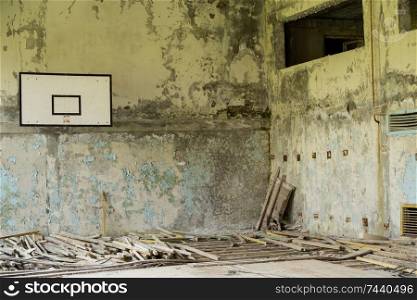 Abandoned gym in Pripyat, Chernobyl exclusion zone. Ukraine