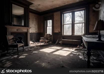 Abandoned haunted old house. Ruin interior. Generate Ai. Abandoned haunted old house. Generate Ai