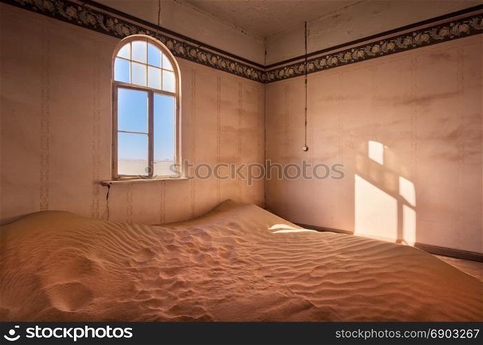 Abandoned House Full of Sand in the Ghost Town of Kolmanskop, Namibia