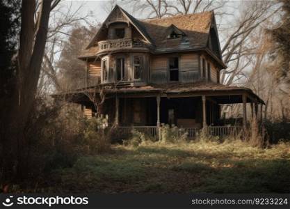 Abandoned house in forest. Scary home. Generate Ai. Abandoned house in forest. Generate Ai