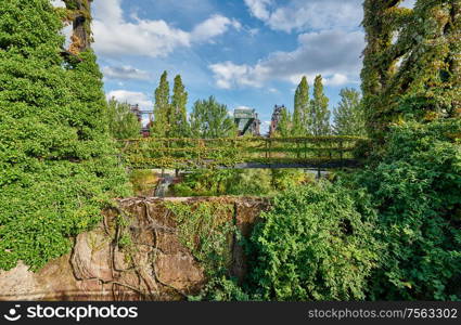 Abandoned Industrial factory in Duisburg, Germany. Public park Landschaftspark, landmark and tourist attraction.