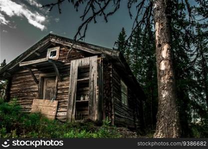 Abandoned, old cabin in the woods. High quality photo. Abandoned, old cabin in the woods.