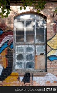 Abandoned window of an old factory at the 798 Space, Dashanzi Art District, Dashanzi, Chaoyang District, Beijing, China