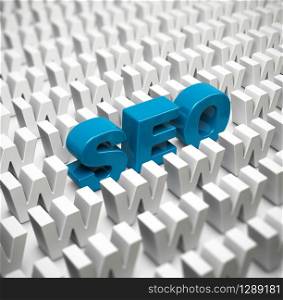 Abbreviation SEO in the middle of a crowd of W letters, image suitable for internet strategy, 3D Illustration image.. SEO Concept