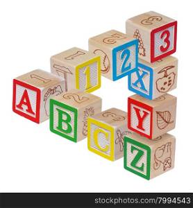 ABC alphabet blocks optical illusion, isolated on white&#xA;