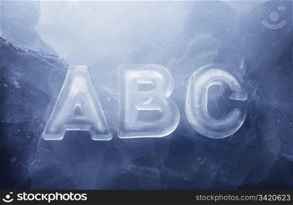 ABC made of real ice letters.