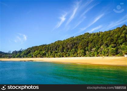 Abel Tasman National Park. White sand bay and turquoise sea. New Zealand. Abel Tasman National Park, New Zealand