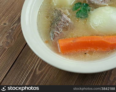 Aberaeron Broth - Welsh-language. broth which consists of bacon, beef, parsnips, cabbage, leeks, carrots