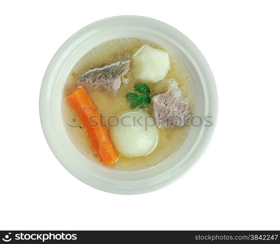 Aberaeron Broth - Welsh-language. broth which consists of bacon, beef, parsnips, cabbage, leeks, carrots