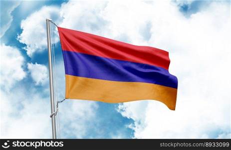 Abkhazia flag waving on sky background. 3D Rendering