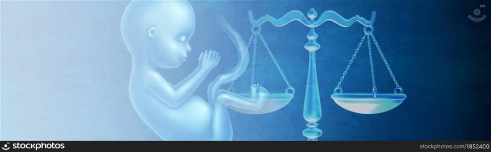 Abortion laws and fetus rights law and reproductive justice as a legal concept for reproduction rights as legislation by government to decide legality concerning pro life or choice with 3D illustration elements.