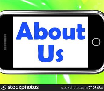 . About Us On Phone Showing Information or Reports