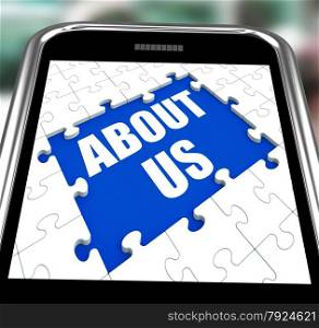 . About Us Smartphone Showing Contact And Website Information