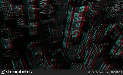 Above City Night Flight, Stereoscopic 3D Anaglyph, Red Cyan
