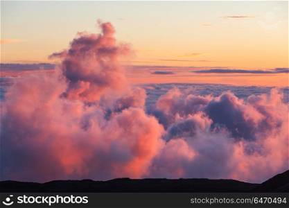 Above clouds. Beautiful view above clouds in mountains