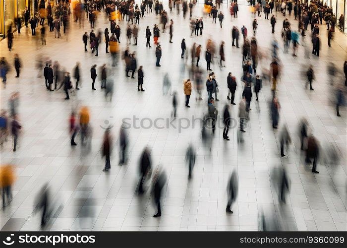 Above view of people walking in motion blur created by generative AI