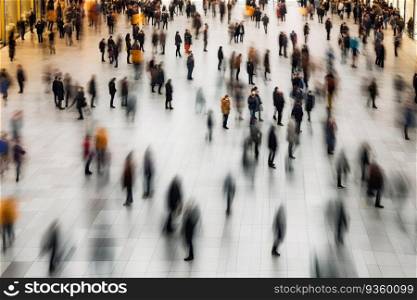 Above view of people walking in motion blur created by generative AI