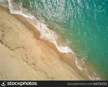 Above view of the waves and beach