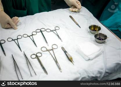 Above view on Surgical scissors in operation room