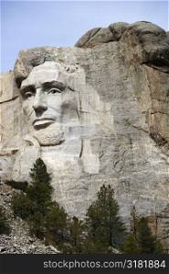 Abraham Lincoln carved in granite at Mount Rushmore National Monument, South Dakota.