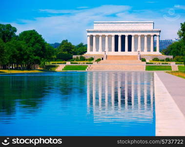 Abraham Lincoln Memorial reflection pool Washington DC US USA