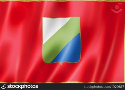 Abruzzo region flag, Italy waving banner collection. 3D illustration. Abruzzo region flag, Italy
