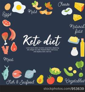 Absctract concept Ketogenic diet food, vector illustration. Ketogenic diet food, low carb high healthy fats