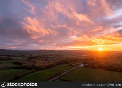 Absolutely stunning aerial drone landscape sunset image of Lake DAistrict countryside during Autumn