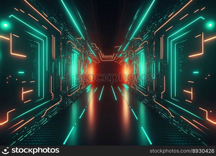 Absract Futuristic Corridor Background with Neon Glow