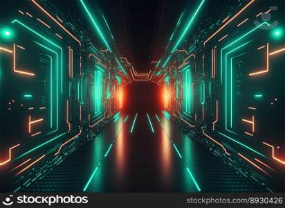 Absract Futuristic Corridor Background with Neon Glow