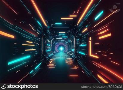 Absract Futuristic Corridor Background with Neon Light