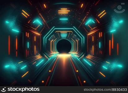 Absract Futuristic Corridor Background with Neon Light