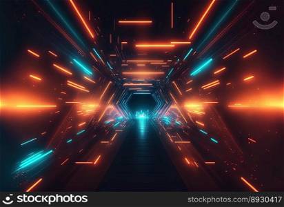 Absract Futuristic Corridor Tech Background with Neon Glow