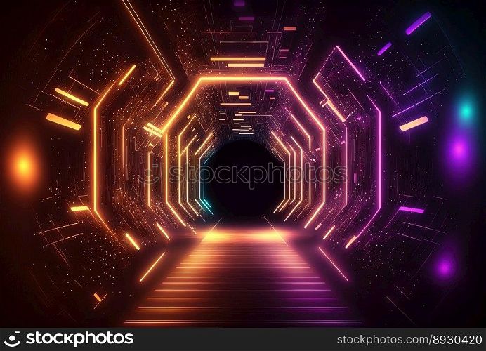 Absract Futuristic Corridor Tech Background with Neon Light